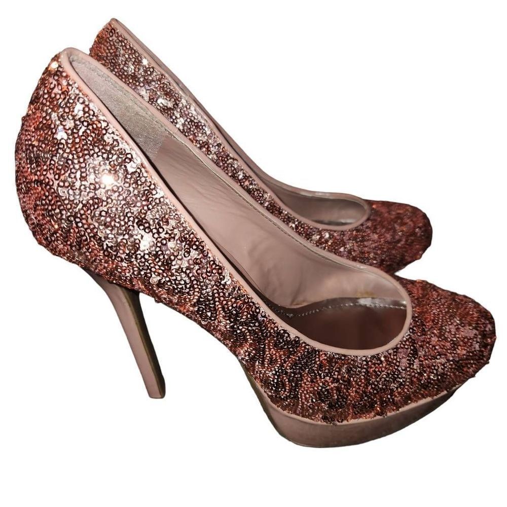Charlotte Russe Amanda Rose Gold Sequin Platform Pump Heels Size 9